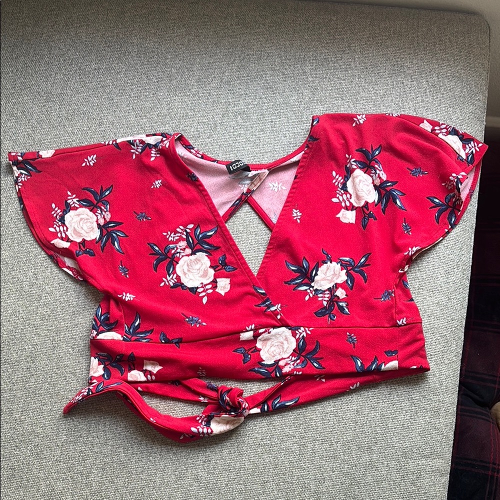 Floral Red Wrap Top